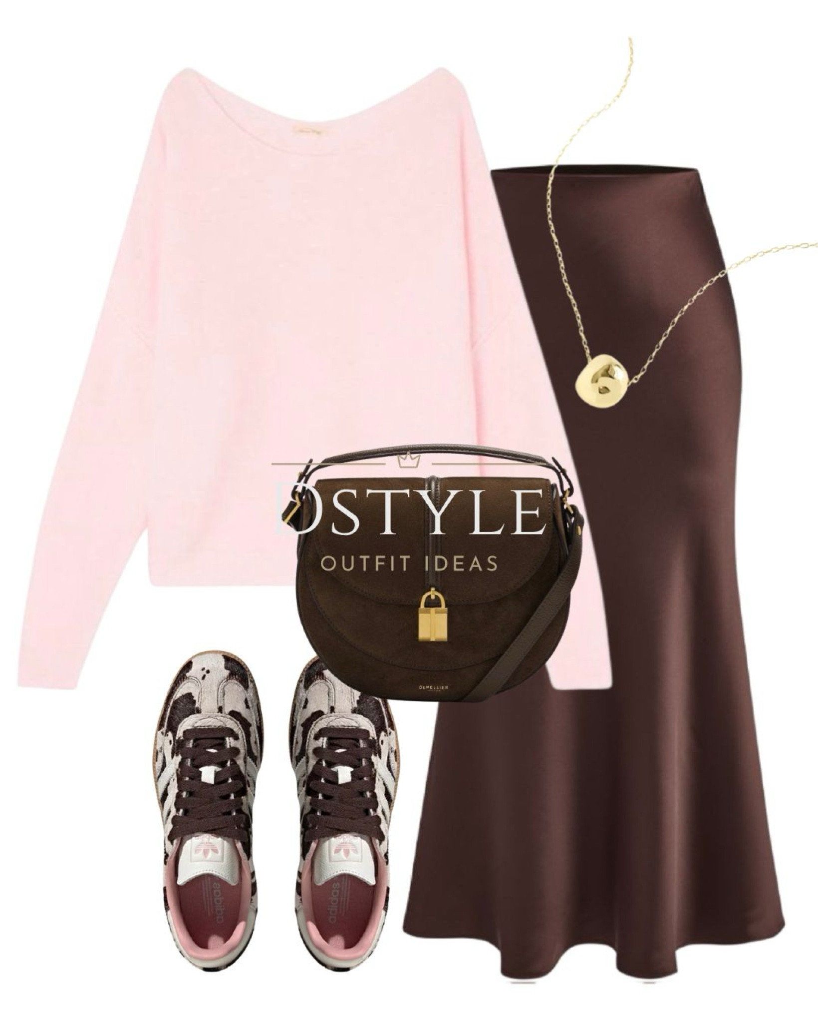 Brown satin maxi skirt, light pink sweater/ jumper, brown suede bag, Adidas Samba cow print
Spring outfit, spring style, office look, workwear 

 

#LTKStyleTip #LTKWorkwear #LTKItBag