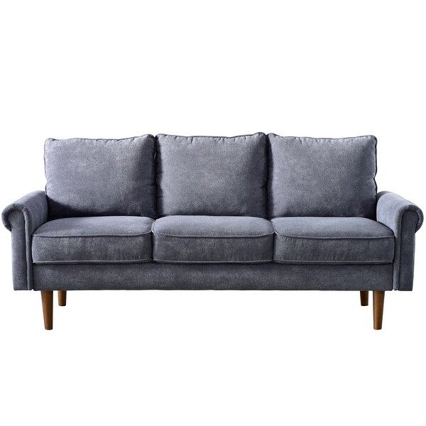 Classic 3 seat Velvet Roll Arm sofa with Black walnut feet - Grey | Bed Bath & Beyond