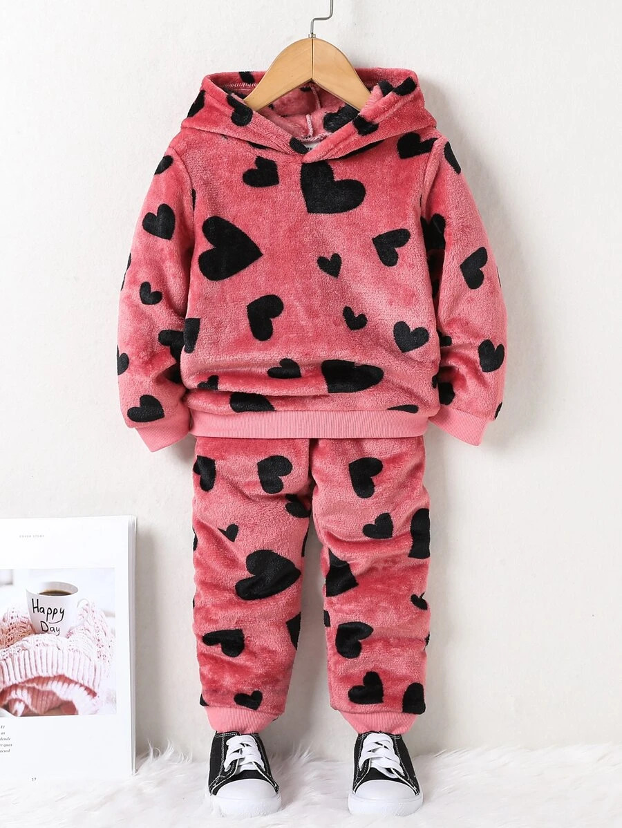 Genkimix Kids Young Girl Heart Print Hoodie & Pants Autumn Fall | SHEIN