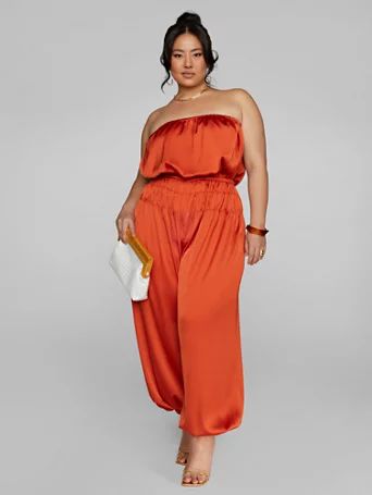 Nova Strapless Satin Jumpsuit - Fashion To Figure | Fashion To Figure