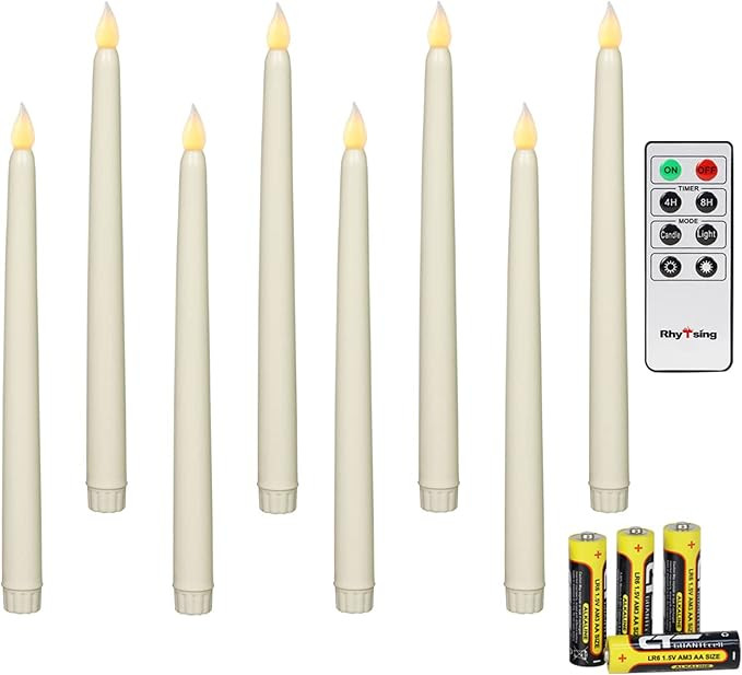 Rhytsing Ivory 10.8" Flameless Taper Candles with Timer, Battery Operated Dinner Candles, Smooth ... | Amazon (CA)