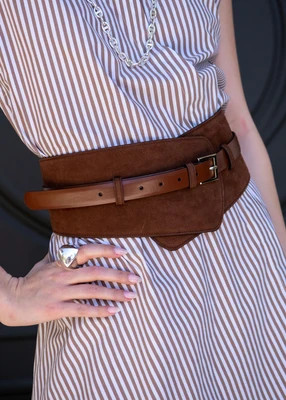 Ashton Brown Suede and Leather Wide Corset Cinch Belt | Benaar La