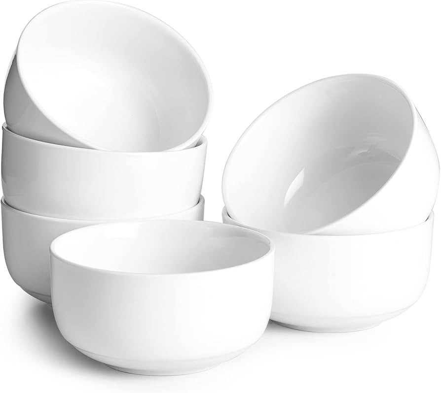 Amazon.com | DOWAN 22 OZ Ceramic Bowls Set of 6 - White Porcelain Bowls for Cereal, Soup, Oatmeal... | Amazon (US)