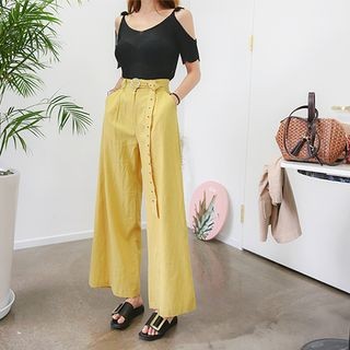 Belted Linen Blend Wide-Leg Pants | YesStyle (US)