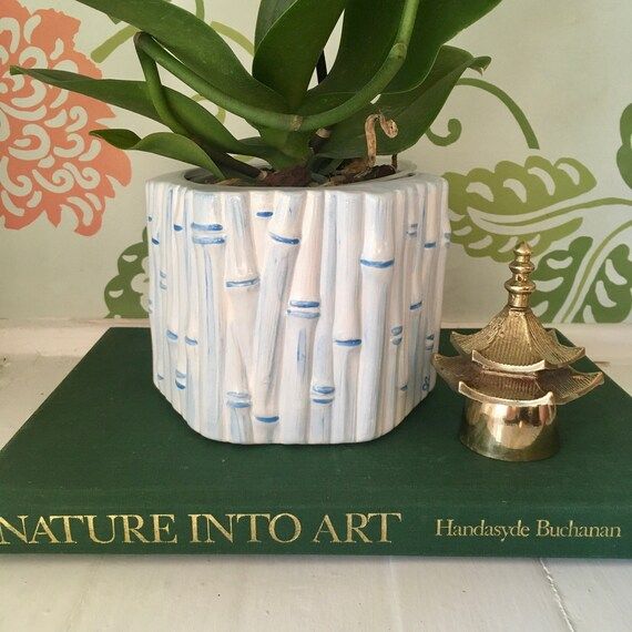 Ceramic Faux Bamboo Cachepot, Chinoiserie Style Blue and White Planter Pot for Orchids and other ... | Etsy (US)