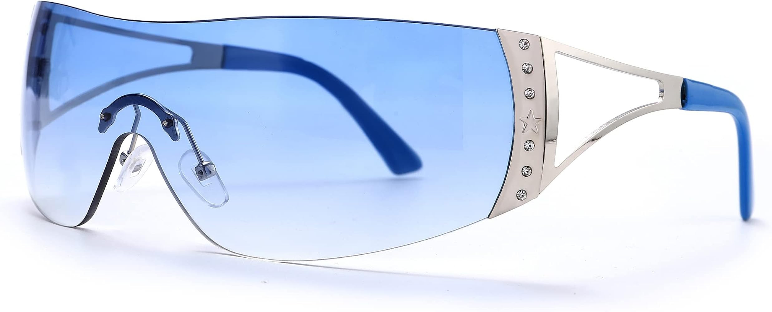 Wrap Around Y2K Sunglasses for Women Men Shield Flat Top Sunglasses Futuristic Frameless Gradient... | Amazon (US)