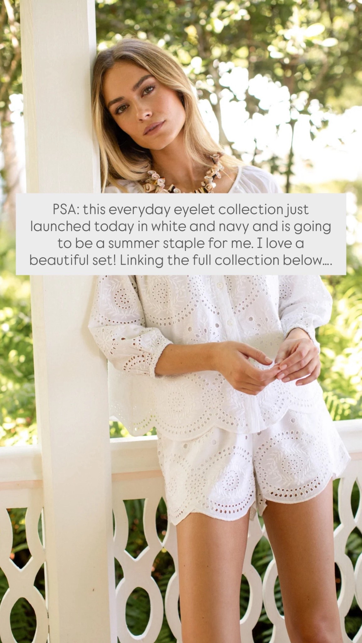 PSA: this everyday eyelet collection just launched today in white and navy and is going to be a summer staple for me. I love a beautiful set! Linking the full collection below…. 

#LTKdayinmylife #LTKselfcare #LTKootd