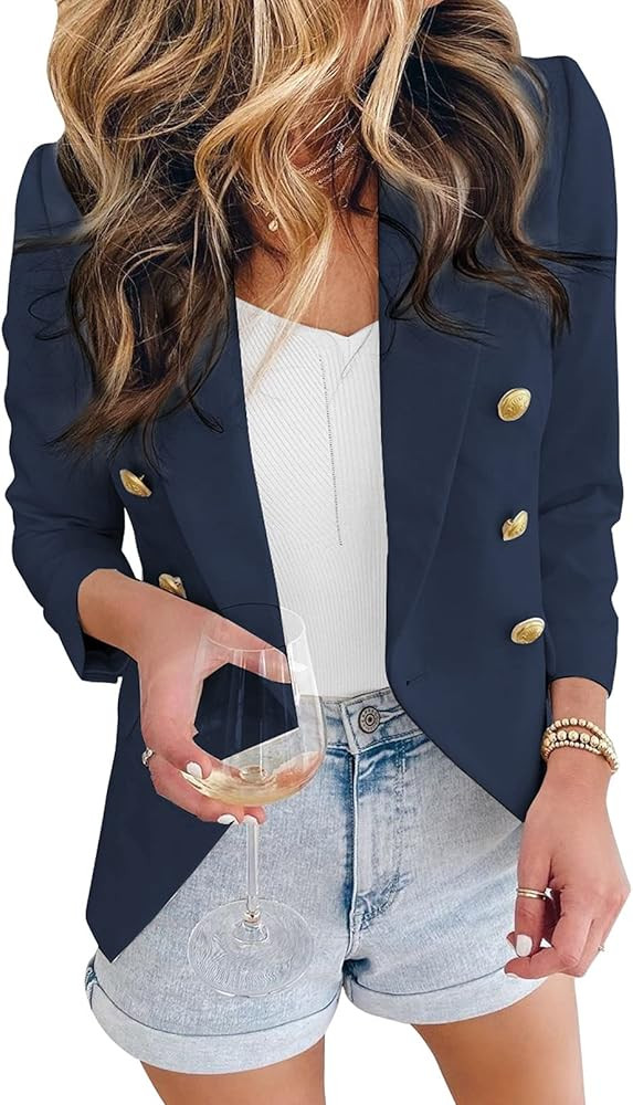 Asvivid Womens Casual Pocketed Office Blazers Draped Open Front Cardigans Jacket Work Suit | Amazon (US)