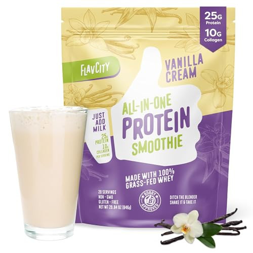 Flav-City Vanilla Protein Powder Smoothie - 25g Grass - Fed Whey & Collagen, Gluten - Free, No Added Sugar, 29.84 oz | Amazon (US)