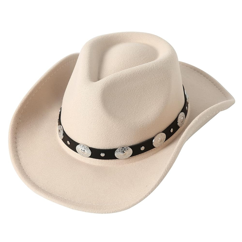 Lanzom Women Men Felt Wide Brim Western Cowboy Hats Belt Buckle Panama Hat | Amazon (US)
