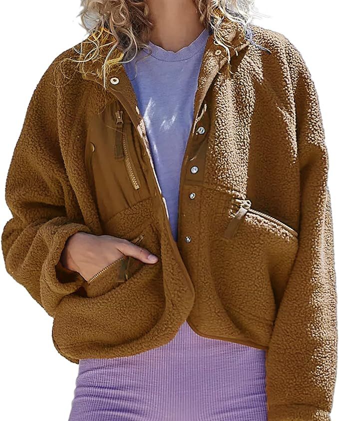 Womens Winter Coats Casual Lapel Long Sleeve Fleece Faux Fur Jacket | Amazon (US)