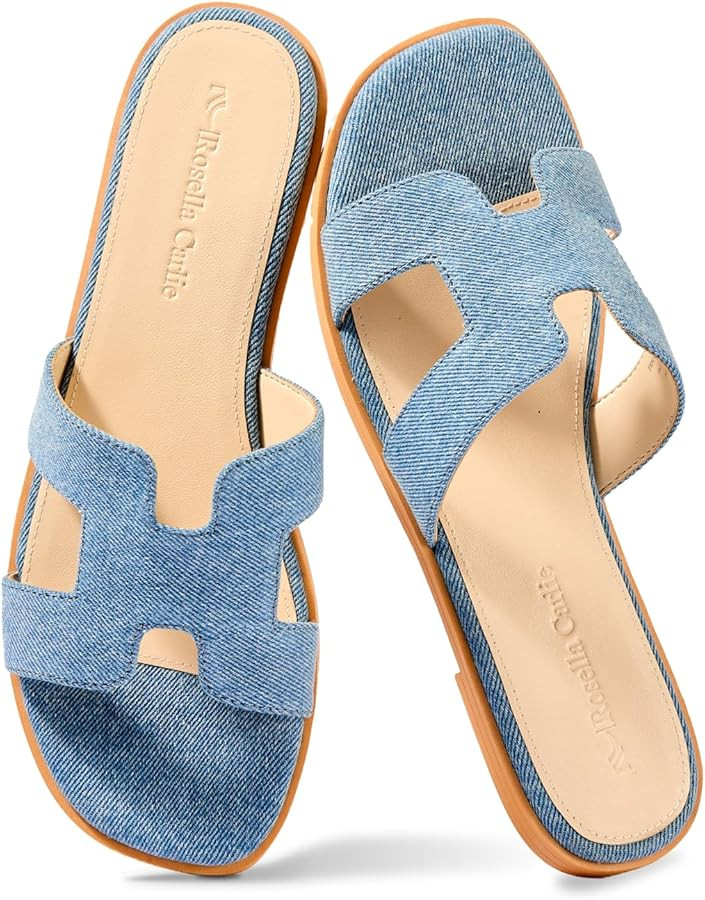 Rosella Carlie Leather Sandals for Women - Fashion Flat Womens Sandals with Memory Foam Insole - ... | Amazon (US)