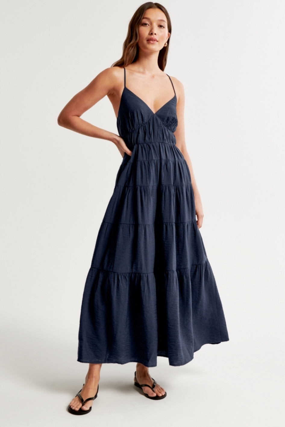 abercrombie navy blue dress Abercrombie & Fitch Navy Plaid Tie Strap Tiered Dress- Size M – The Saved  Collection main image 0