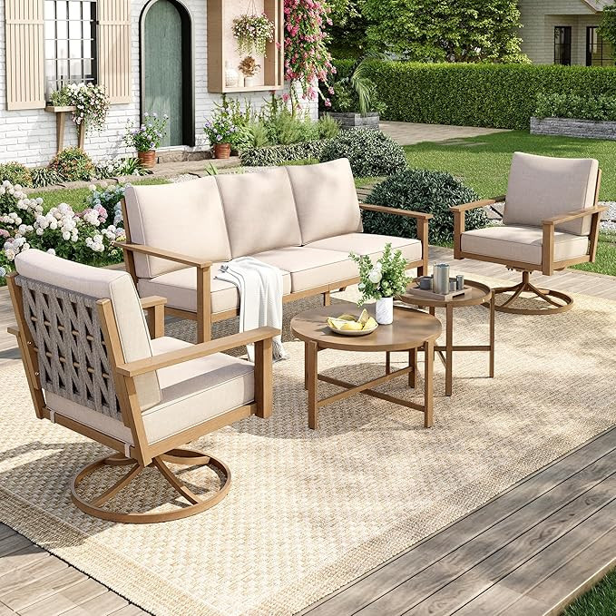 MIXPATIO 5-Piece Patio Outdoor Conversation Furniture Set with 2 Swivel Chairs, Steel Modern Outd... | Amazon (US)