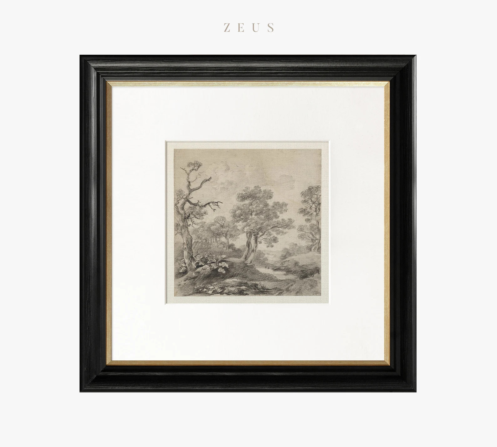 Framed Tree Sketch Art Print: Forest Landscape Drawing, Gold Frame #9 | Etsy (Global)