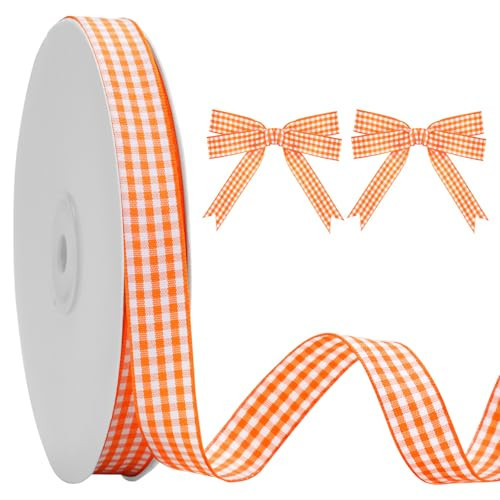 KINGLAKE Orange Gingham Ribbon - 5/8'' x 50 Yards Orange and White Ribbon for Gift Wrapping, Polyester Plaid Buffalo Checkered Ribbons for Crafts, Picnic and Party Decoration | Amazon (US)