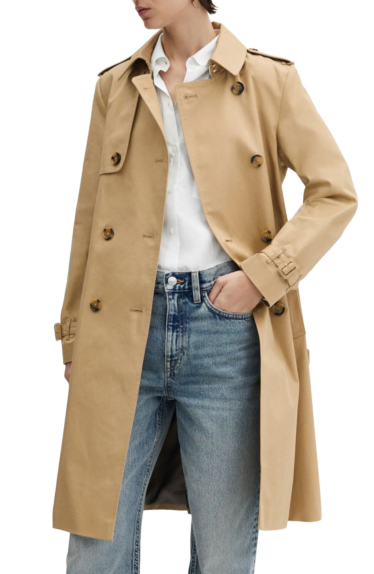 MANGO Classic Double Breasted Water Repellent Cotton Trench Coat | Nordstrom | Nordstrom