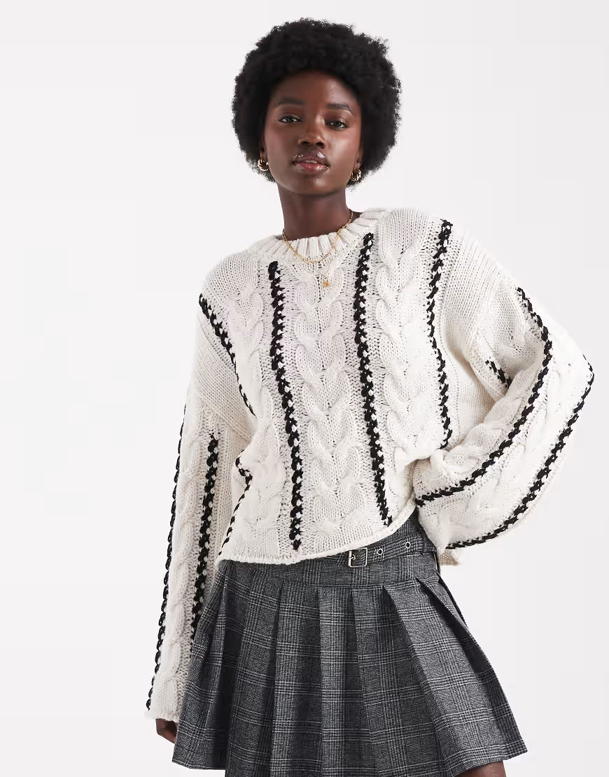 ONLY cable knit sweater in white with contrast detail | ASOS (Global)