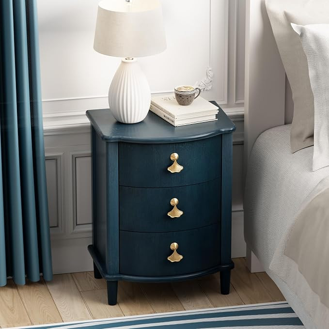 COZAYH Elegant 3-Drawer Nightstand with Gold Leaf Handles, Vintage Curved Front Design, Distresse... | Amazon (US)