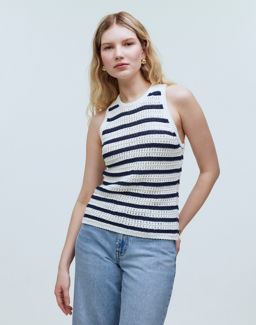 Crochet-Knit Crewneck Sweater Tank in Stripe | Madewell
