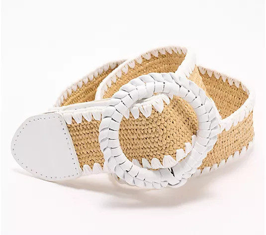 Susan Graver Stretch Raffia Braided Buckle Belt with Embroidery - QVC.com | QVC