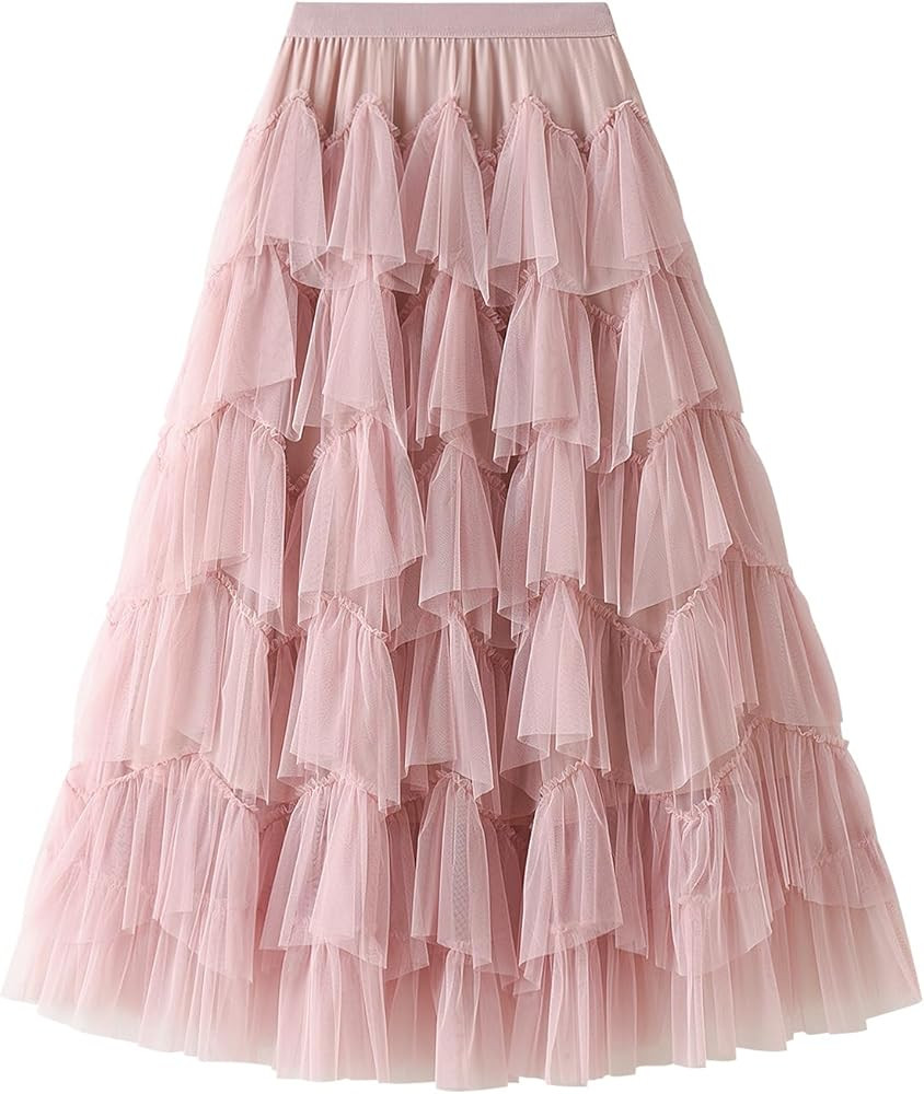 GOLDSTITCH Tulle Skirts for Women Long Fairy Skirt Tutu A-Line Mesh Layered High Elastic Waist Sk... | Amazon (US)