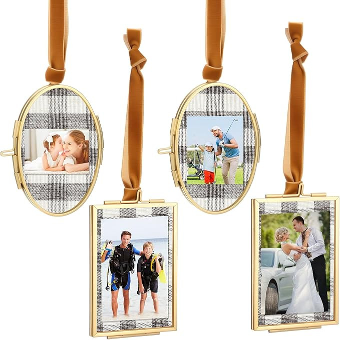 LEIFIDE 4 Sets Christmas Hanging Picture Frame Ornaments 2 x 3 Inch Vintage Glass Photo Frame wit... | Amazon (US)