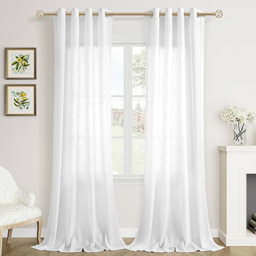 White Linen Curtains 84 Inches Long for Living Room 2 Panels Set Semi Sheer White Linen Drapes Li... | Amazon (US)