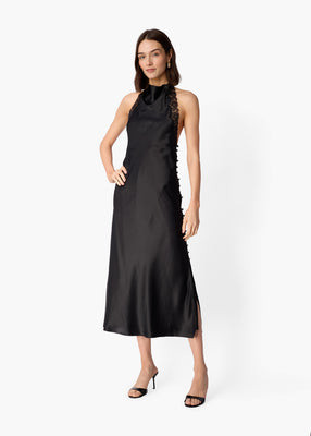 Thomasina Silk Midi Dress Black | CAMI NYC