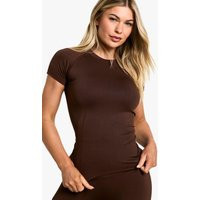 Womens Seamless Seam Detail Longline Active Top - Brown - S | boohoo (US & Canada)