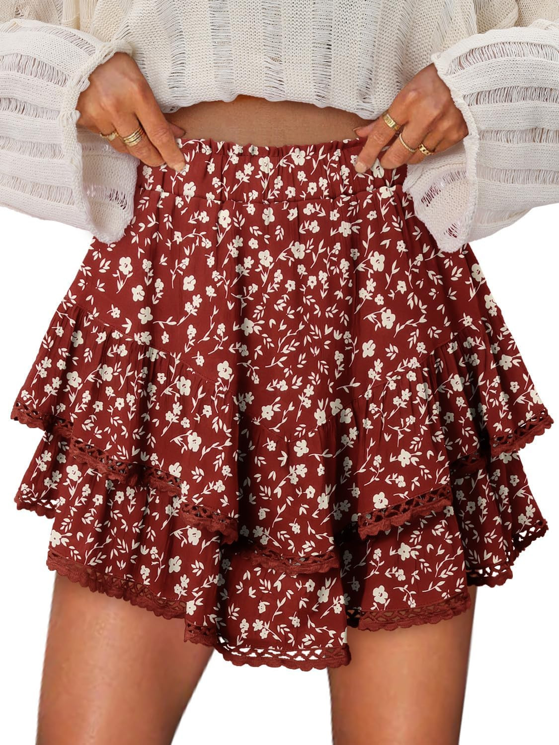 onlypuff Flowy Shorts for Women Ruffle Skorts Mini Skirts High Waisted Teen Gilrs Tennis Skort Summer Shorts | Amazon (US)