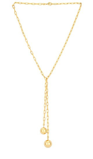 By Adina Eden Double Ball Link Drop Lariat Necklace in Metallic Gold. | Revolve Clothing (Global)