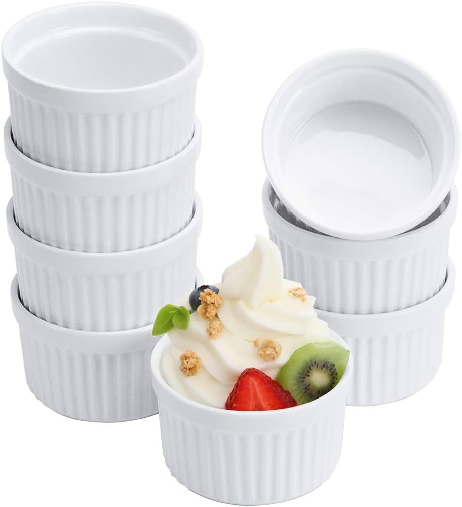 Porcelain Ramekins 4OZ,Set of 8, Souffle Dishes, Oven Safe Ramekin Bowls Serving For Creme Brulee... | Amazon (US)