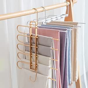 Pants Hangers Space Saving,Closet Hangers 5 Layers 2 Uses Multi Functional Pants Rack,Metal Heavy... | Amazon (US)