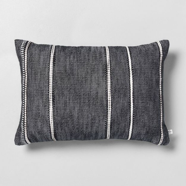 14" x 20" Stripe Pattern Throw Pillow Dark Gray/White/Beige - Hearth & Hand™ with Magnolia | Target