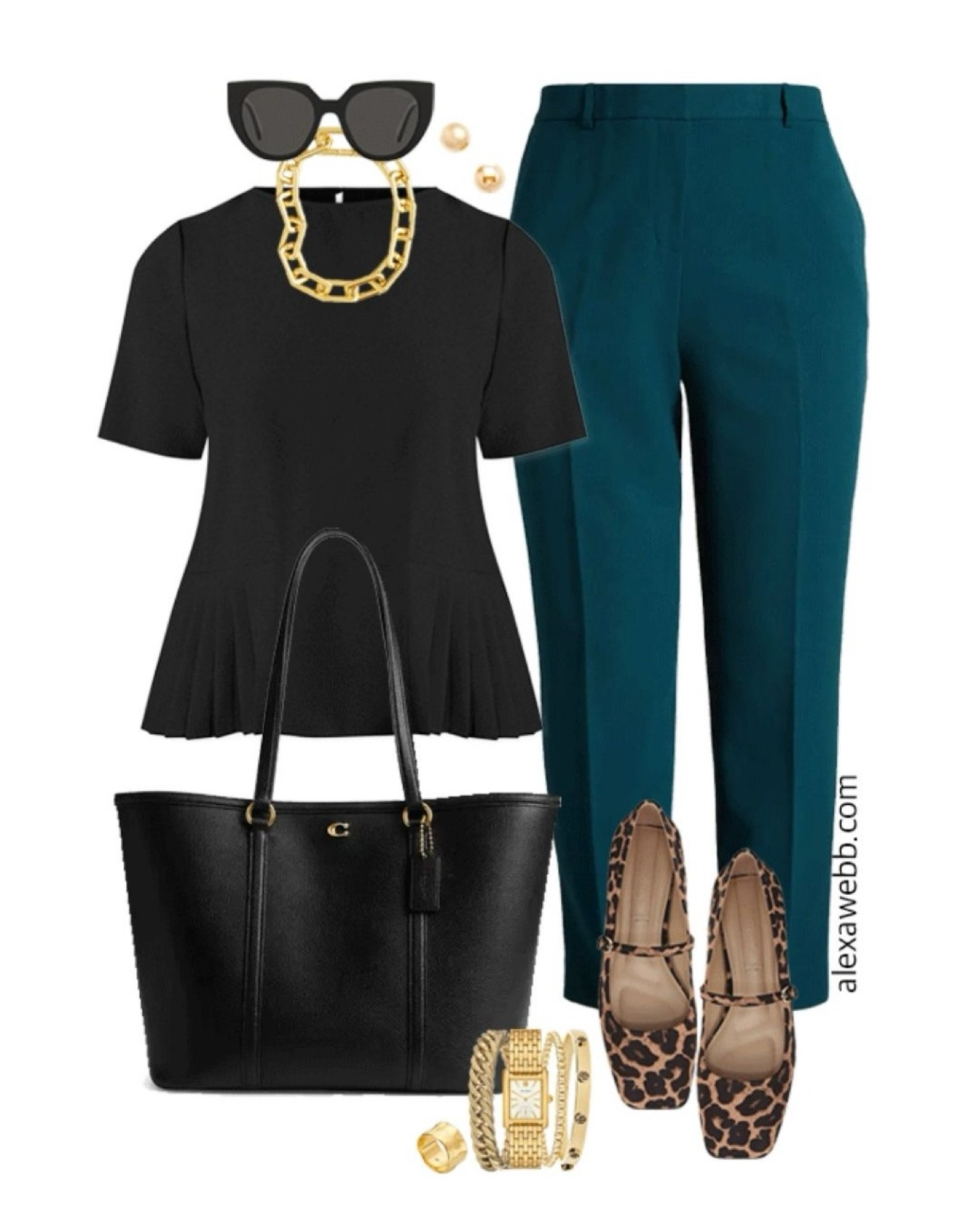 Plus size fall business casual work capsule wardrobe with a black blouse, teal pants and leopard Mary Jane flats. Alexa Webb 

#LTKPlusSize #LTKStyleTip #LTKWorkwear