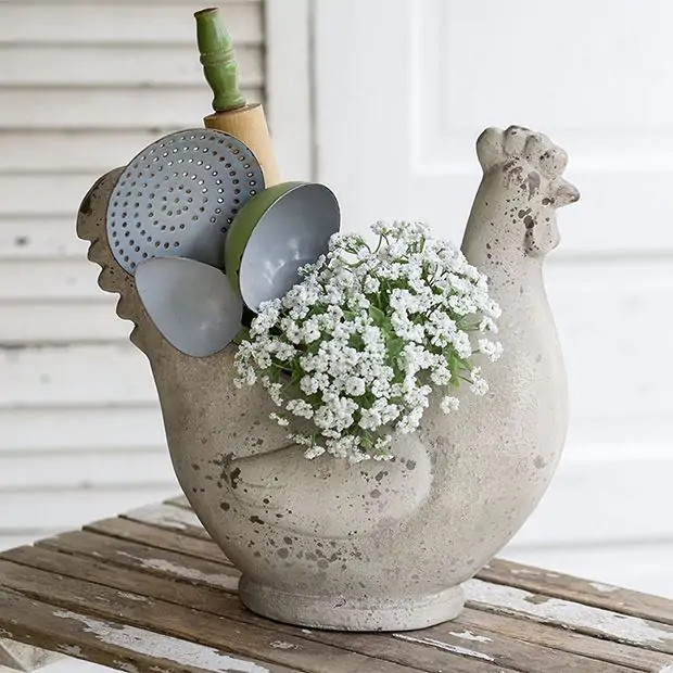 Weathered Hen Planter | Antique Farm House