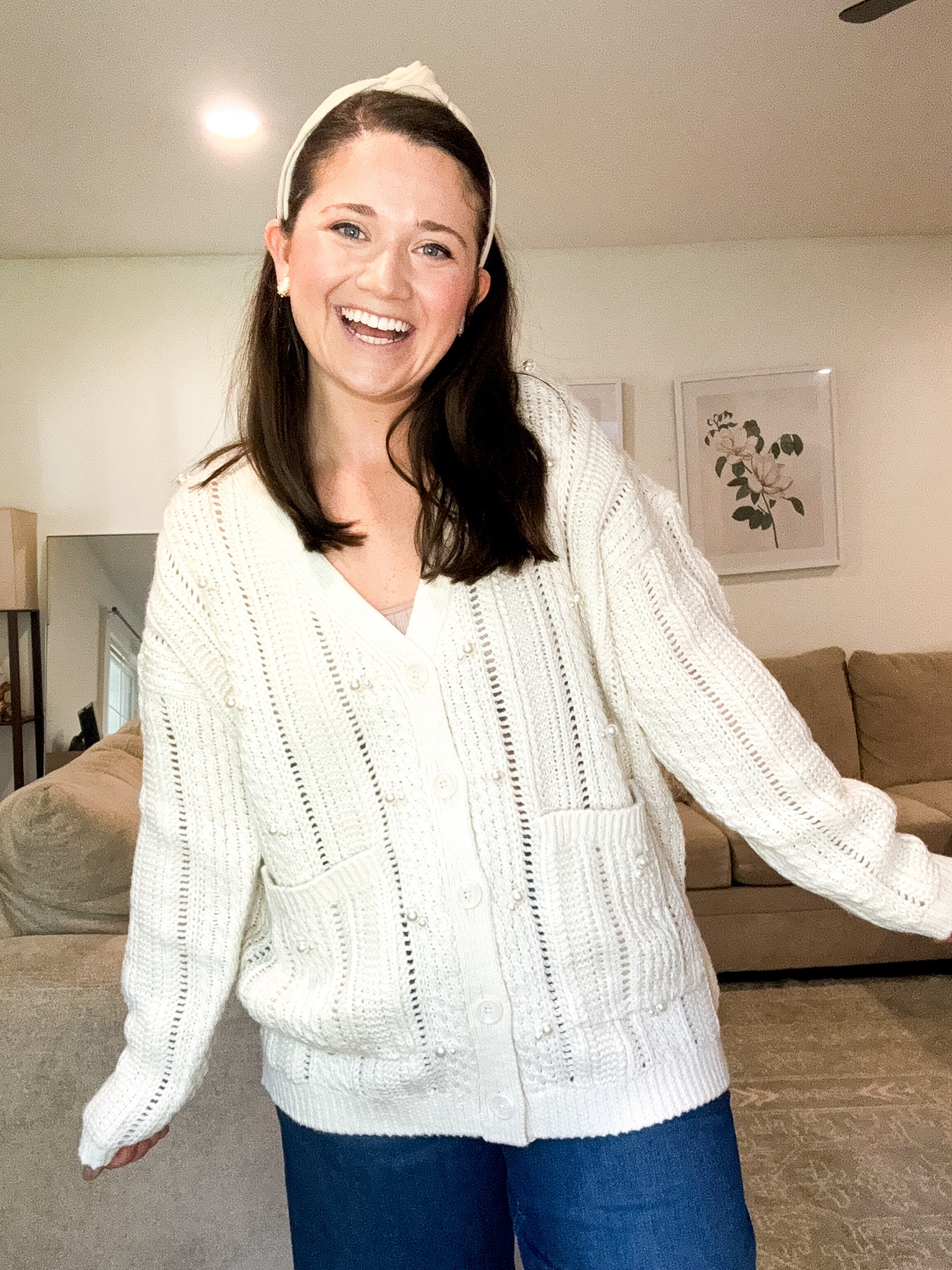 Pearl cardigan. Pearl sweater. Fall outfit. Fall style. Target outfit 