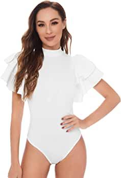 SOLY HUX Women's Ruffle Short Sleeve Skinny Bodysuit | Amazon (US)