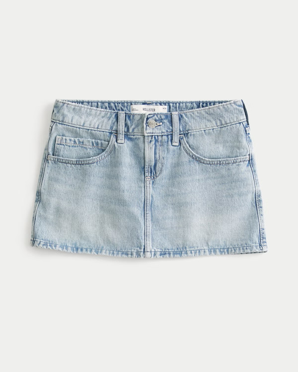 Low-Rise Medium Wash Star Applique Denim Mini Skort | Hollister (US)
