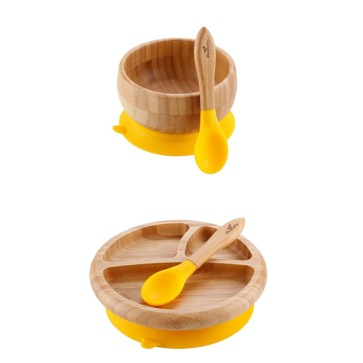 Avanchy Bamboo Baby Divided Plate, Bowl & Spoons Set - Baby Cutlery - Bamboo Kids Bowl - BPA Free... | Amazon (US)