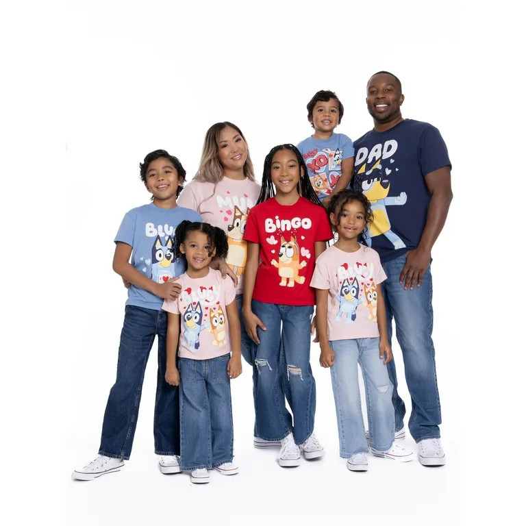 Bluey Bingo Kids Family Valentine's Day Short Sleeve T-Shirt, Sizes 4-16 - Walmart.com | Walmart (US)