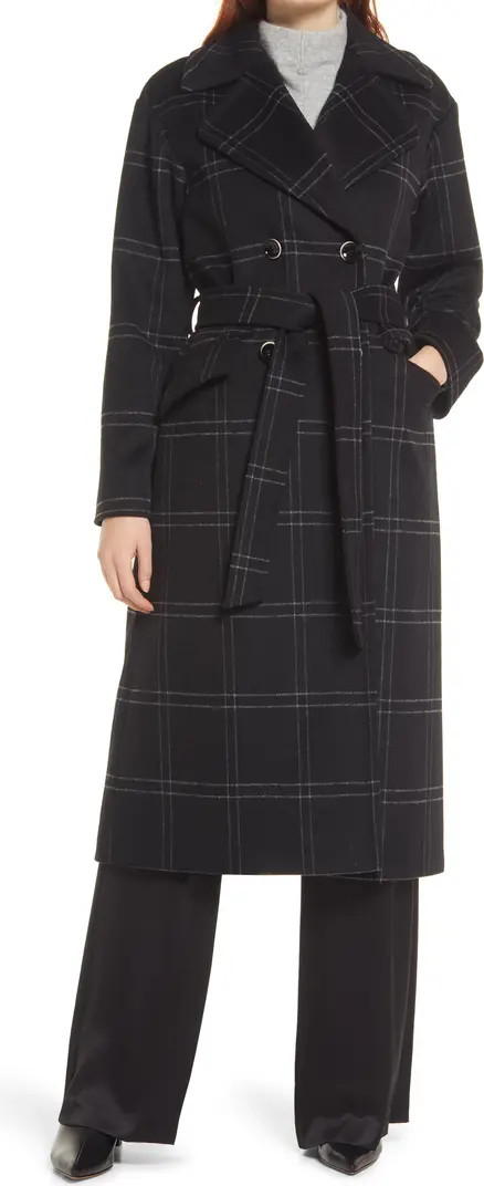 Windowpane Plaid Double Breasted Wrap Coat | Nordstrom