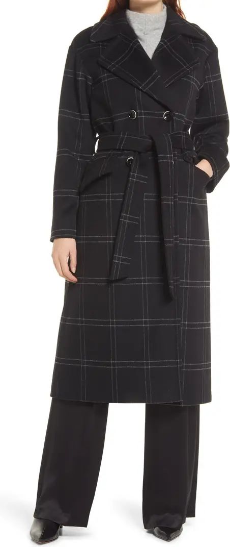 Windowpane Plaid Double Breasted Wrap Coat | Nordstrom