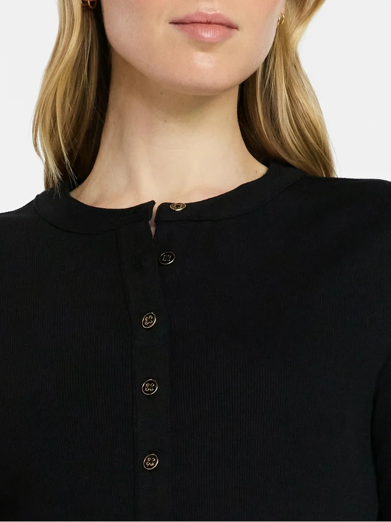 Time and Tru Women's Ribbed Henley with Long Sleeves, Sizes XS-XXXL | Walmart (US)