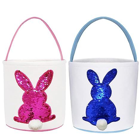 Poptrend Easter Basket Bags,Easter Eggs/Gift Baskets for Kids,Bunny Tote Bag Bucket for Easter Eg... | Amazon (US)
