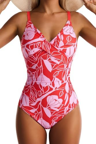 Women's One Piece Swimsuits Tummy Control Lace Up Bathing Suits V Neck Slimming Swim Suit Front C... | Amazon (US)