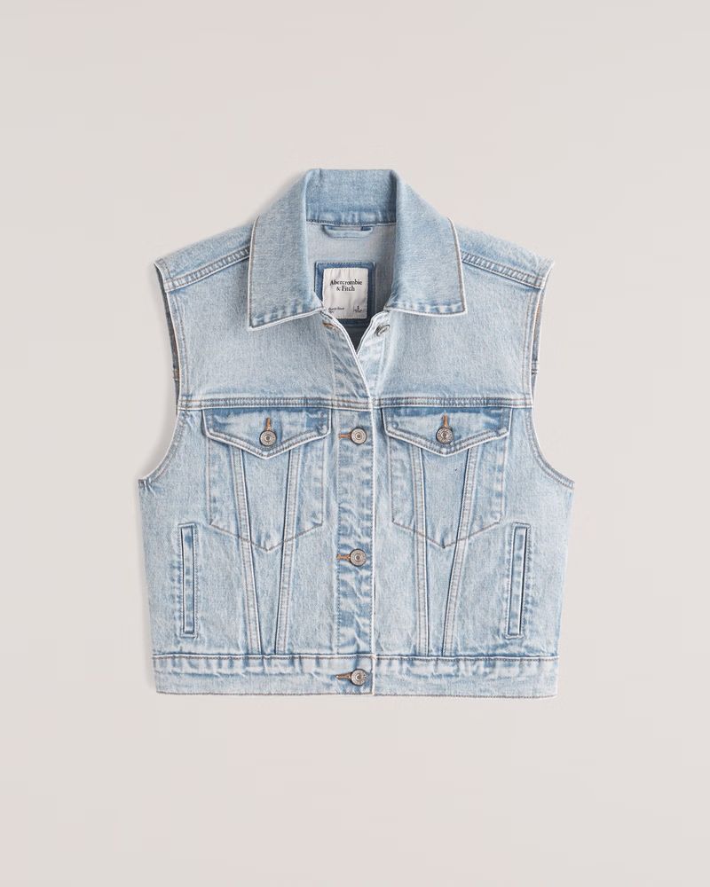 Abercrombie & Fitch Women's Cropped Boxy Denim Vest in Light Wash - Size XL | Abercrombie & Fitch (US)
