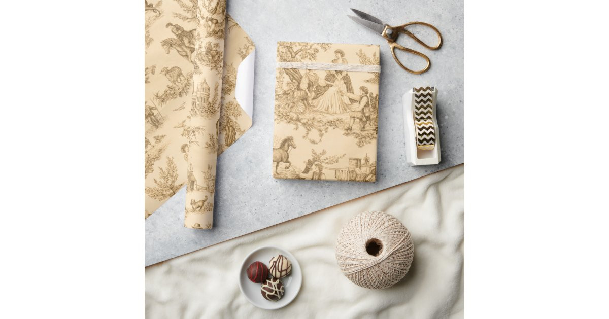 Vintage Brown and Ivory Toile Wrapping Paper | Zazzle | Zazzle