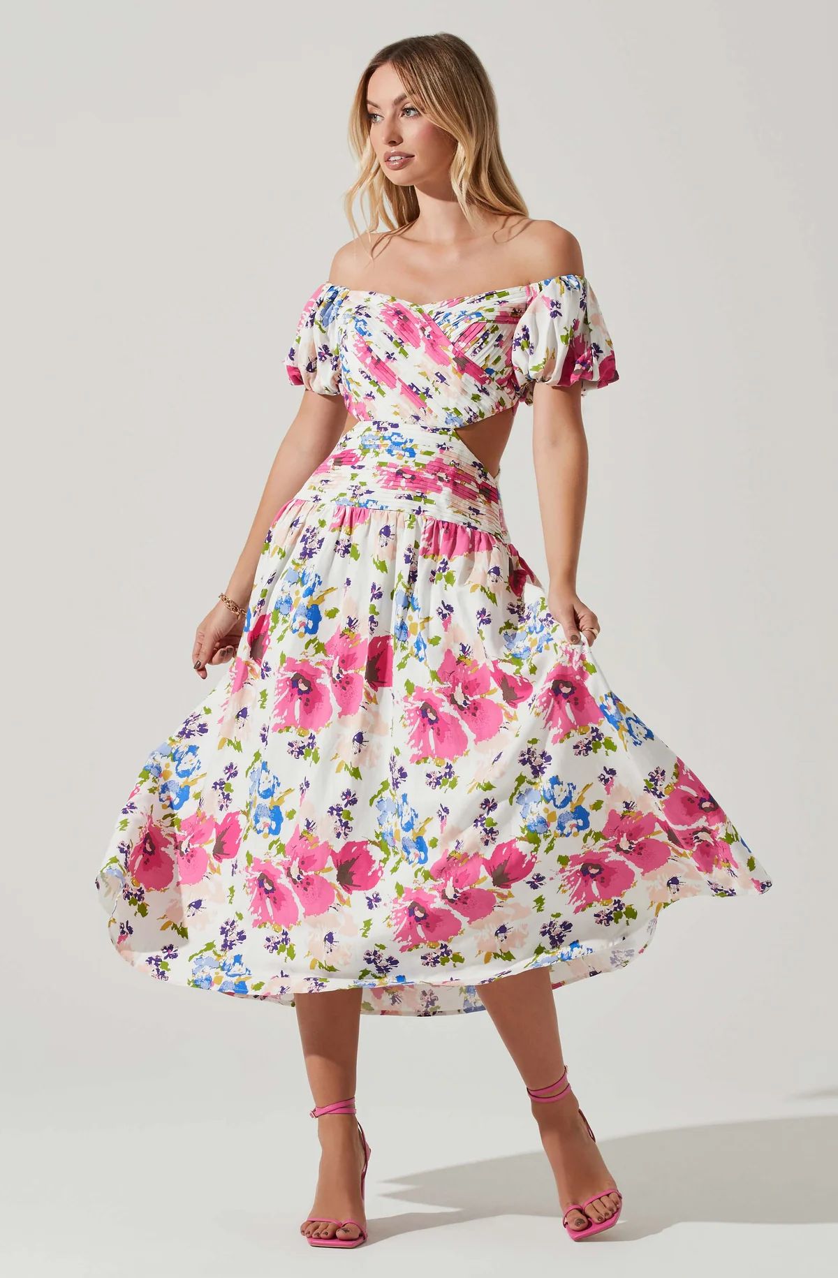 Liliosa Floral Off Shoulder Midi Dress | ASTR The Label (US)